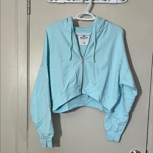 Hollister Sky Blue Cropped Zip-Up Hoodie
